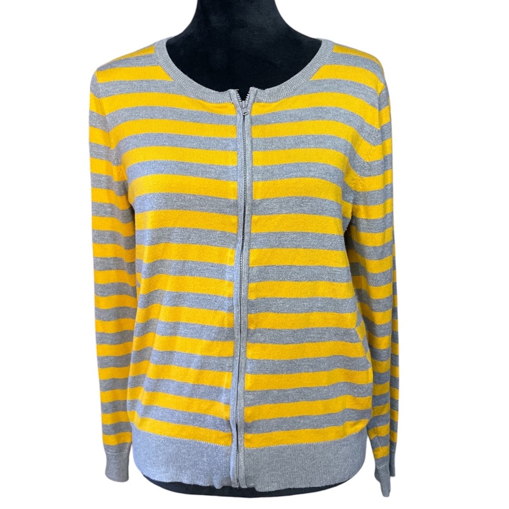 Grace Elements Zip Up Sweater Cardigan -Gray & Yellow